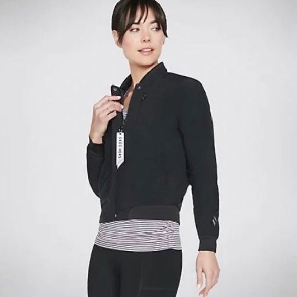 Skechers Logo Milestone Reversible Quilted Pattern Bomber Jacket Black Athletic - Picture 10 of 10